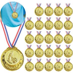 25Pcs Football Medals for Award Gold Award Medals with Neck Ribbons Olympic Style Gold Metal Medals for Sports, Competitions, Celebration and Party Favors, yellow