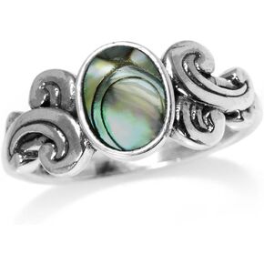 Silvershake Abalone Paua Shell Inlay 925 Sterling Silver Victorian Style Ring