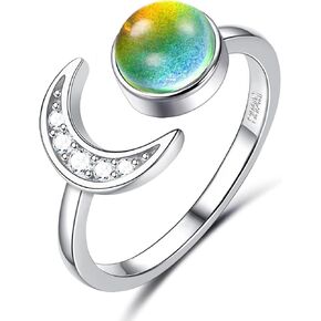 yadoca 925 الفضة الاسترليني خاتم المزاج للنساء قابل للتعديل فتح القمر ستار مكعب زركونيا خواتم 18 كيلو الذهب الأبيض مطلي التحكم في درجة الحرارة اللون تغيير المزاج الدائري بيان المجوهرات in Kuwait