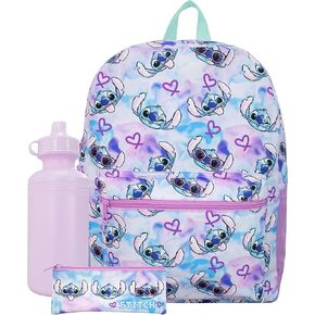 Disney Lilo and Stitch Backpack 3 Piece | Backpack, Pencil Case and Water Bottle | Lilo and Sttich Schoolbag | Multicolour