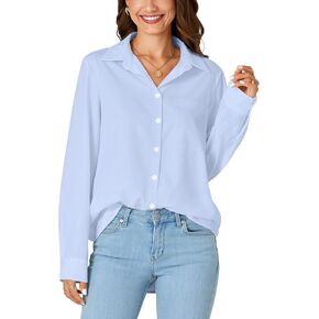 LYANER Women's Collar Buttons Down Long Sleeve Work Blouse Shirt Top with Pocket