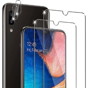 [2+2 Pack] Tempered Glass Screen Protector for Samsung Galaxy A20 - and Camera Lens Protector - Anti-fingerprint - Shatter Proof - HD Clarity - Case Friendly - Gorilla Glass