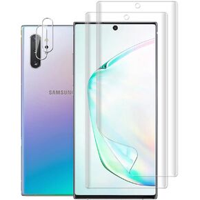 (2+2) For Samsung Galaxy Note 10 Plus 5G / 4G (2 Pack) Screen Protector (Not Glass), Flexible Soft TPU Film and (2 Pack) Camera Lens Protector, Fingerprint Compatible, Case Friendly