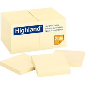 Highland Sticky Notes, 3 x 3 Inches, Yellow, 24 Pads/Pack, 8 Packs Total