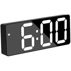 Digital Alarm Clock for Bedroom, Mirror Surface LED Electronic Clocks, Adjustable Brightness, Voice Control,12/24H Display, Alarm Clock for Kids,Office,Table,Nightstand