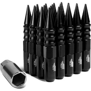 J2 Engineering LN-T7-015-125-BK 20Pcs M12 x 1.25 7075-T6 Aluminum 123mm Spiked Cap Lug Nut w/Socket Adapter (Black)