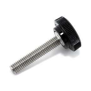 #10-32 x 1" Thumb Screw Stainless Steel - Black Knurled Round Plastic Knob - Fine Thread Thumbscrew - Length: 1.000" - Proudly Built in USA - Package of (4)