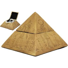 Ebros Ancient Egyptian Themed Carved Pyramid Hinged Jewelry Box Figurine Decorative Trinket Box Statue Gods Of Egypt Horus Sekhmet Anubis Hathor With Egyptian Hieroglyphs As Archaeology Wonder Decor