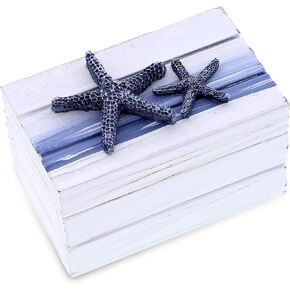 CoTa Global Ocean Blue Wooden Jewelry Box - Handmade and Crafted Nautical Trinket Box with Starfish Decoration, Wood Accent Tabletop Home Decor, Jewelry Organizer