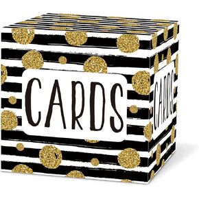 Black & white stripes card box (1 Pcs) - 8"x8"x8" Golden Collapsible Money Box or Gift Box for wedding reception, babyshower, birthday, graduation party favors & decoration-BOX-02