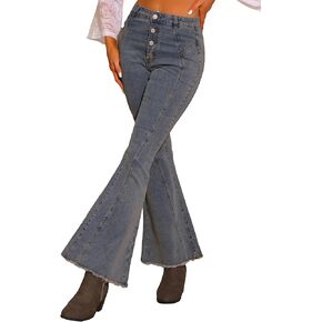 Allegra K Women's Bell Bottom Jeans High Rised Stretchy Retro Flared Denim Pants