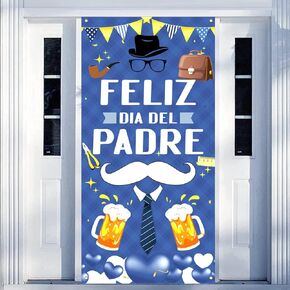 Feliz Dia Del Padre Decorations Happy Fathers Day Banner Blue Feliz Dia Del Padre Door Banner for Fathers Day Día Del Padre Party Decorations, 71 x 35 Inch