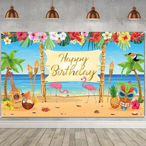 Containlol Summer Hawaiian Birthday Backdrop Luau Birthday Party Decorations Aloha Banner Luau Party Backdrop Tropical Flamingo Pool Beach Party Decoration for Hawaii Themed Photo Props Supplies