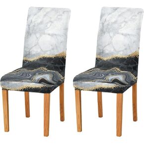 xigua Universal Dining Chair Cover 4-piece Set, Black White Gold Marble Removable Washable Dining Chair Slipcovers Protective Cover for Home Party Decor