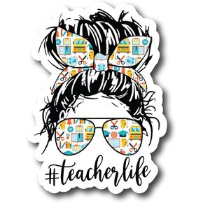 #Teacherlife Teacher Life 5 Inch Waterproof Sticker Décor Messy Bun Chart Reward Apple Classroom Attendance Planner Elementary School Appreciation Kids Grading Homework Eraser Student Teaching Grade Supplies CS1457-2PK