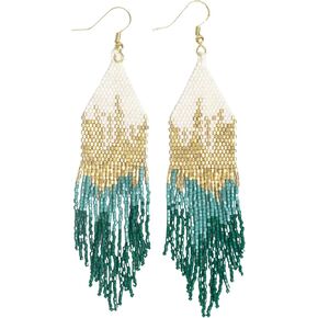 INK+ALLOY Claire Luxe Ombre Mixed Metallic 4.25-Inch Beaded Fringe Boho Earrings Handmade Jewelry for the Modern Bohemian in Saudi Arabia
