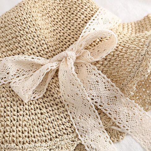 Summer Beach Sun Straw Hats for Women Wide Brim Packable Travel Bucket Hats UPF 50+ in Kuwait