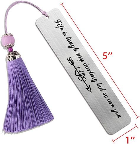 Life is Tough My Darling But So are You, Metal Engraved Bookmark,Teacher Gift, Book Club Gift for Women Men Friends, Inspirational Gifts for Women in Saudi Arabia