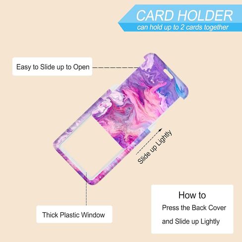 Badge Holder with Retractable Reel, Cute Badge Reel with Belt Clip Carabiner and Key Ring, Vertical Id Name Card Protector Cover Case for Office Worker Nurse Teacher Student (Pink Purple Marble) in Saudi Arabia