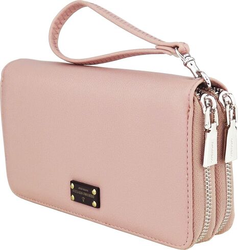 B BRENTANO Vegan Double-Zipper Wallet Clutch with Removable Wrist Strap (Beige PL) in Saudi Arabia