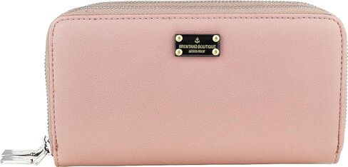 B BRENTANO Vegan Double-Zipper Wallet Clutch with Removable Wrist Strap (Beige PL) in Saudi Arabia