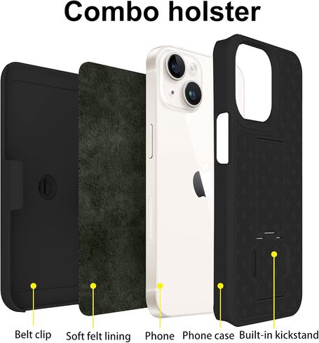 Ailiber متوافق مع حافظة iPhone 14 Plus، حافظة هاتف iPhone 14Plus مع واقي شاشة، مشبك حزام دوار، حامل مسند، غطاء هاتف نحيف مقاوم للصدمات لهاتف iPhone 14+ 6.7 بوصة - أسود in Saudi Arabia