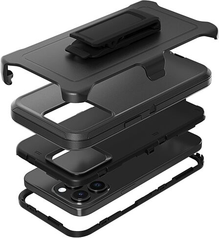 Compatible with iPhone 15 Pro Case, with Belt Clip Holster Heavy Duty Rugged Shockproof Full Body Protection Kickstand Cover for iPhone 15 Pro 6.1 inch Phone (Black) in Saudi Arabia