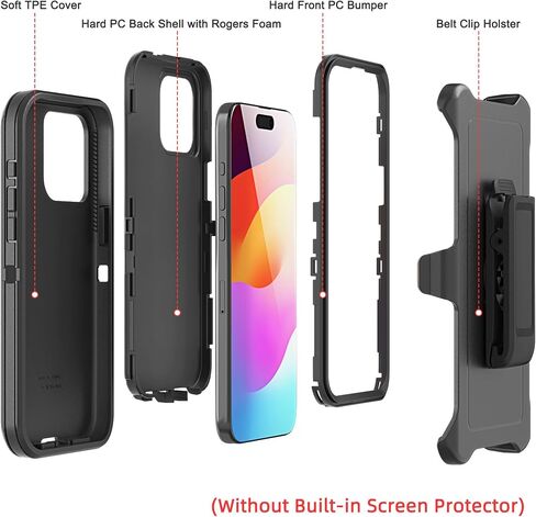 Compatible with iPhone 15 Pro Case, with Belt Clip Holster Heavy Duty Rugged Shockproof Full Body Protection Kickstand Cover for iPhone 15 Pro 6.1 inch Phone (Black) in Saudi Arabia