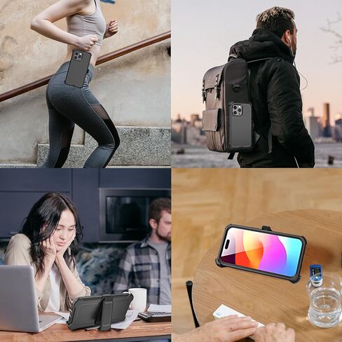 Compatible with iPhone 15 Pro Case, with Belt Clip Holster Heavy Duty Rugged Shockproof Full Body Protection Kickstand Cover for iPhone 15 Pro 6.1 inch Phone (Black) in Saudi Arabia