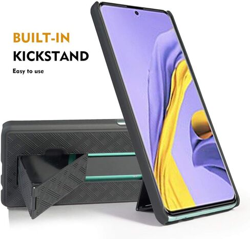 for Samsung Galaxy A51 Holster Case, for Samsung Galaxy A51 Case for Men, Combo Case with Kickstand Rotating Belt Clip Super Slim Shell for Samsung A51, Black in Saudi Arabia