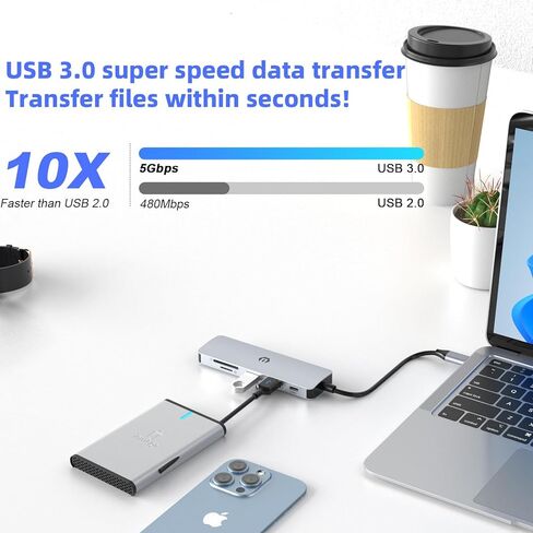 Tiergrade 6 in 1 USB C Adapter, Multiport Hub with 4K HDMI Output, 100W PD Charging Port, 2 USB 3.0, SD/TF Card Slot, USB C Hub for MacBook Pro/Air and Other USB-C Device in Saudi Arabia