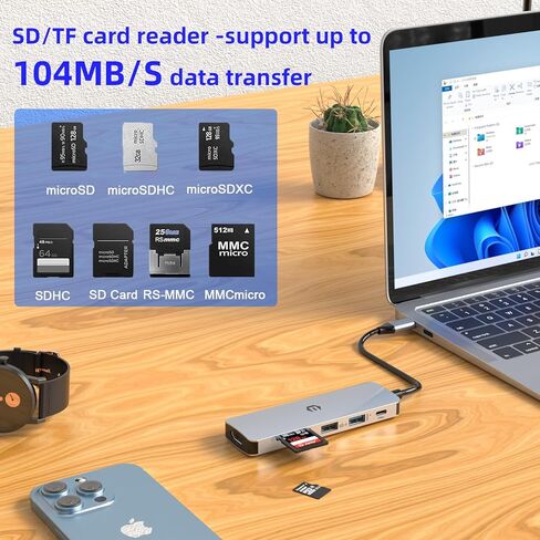 Tiergrade 6 in 1 USB C Adapter, Multiport Hub with 4K HDMI Output, 100W PD Charging Port, 2 USB 3.0, SD/TF Card Slot, USB C Hub for MacBook Pro/Air and Other USB-C Device in Saudi Arabia