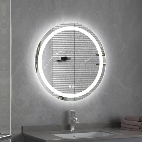 Good4You Led Mirror Wall Mounted for Bathroom, Round Shape 24", Defogger Function, Dimmable Vanity Mirror, Waterproof, Regulation Led Color, Touch Sensor, Anti-Fog in Saudi Arabia