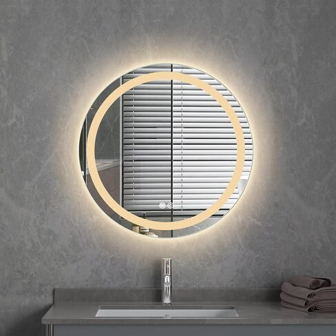 Good4You Led Mirror Wall Mounted for Bathroom, Round Shape 24", Defogger Function, Dimmable Vanity Mirror, Waterproof, Regulation Led Color, Touch Sensor, Anti-Fog in Saudi Arabia