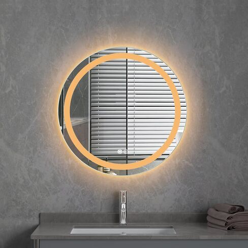 Good4You Led Mirror Wall Mounted for Bathroom, Round Shape 24", Defogger Function, Dimmable Vanity Mirror, Waterproof, Regulation Led Color, Touch Sensor, Anti-Fog in Saudi Arabia