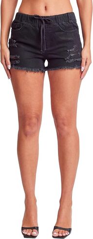 YMI Women's Dream High Rise Jean Joggers Shorts with Tie in Kuwait