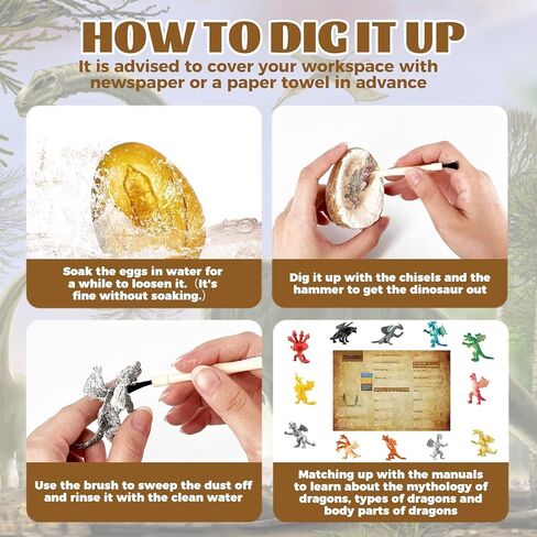 طقم حفر بيض التنين للأطفال - 12 مجموعة أدوات حفر بيض التنين - طقم حفر مع شخصيات لعبة تنين للأطفال بعمر 6 أولاد وبنات، هدية لعبة تعليمية للعلوم الجذعية لعمر 6 7 8 9 سنوات in Kuwait