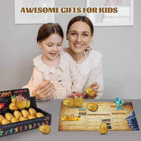 طقم حفر بيض التنين للأطفال - 12 مجموعة أدوات حفر بيض التنين - طقم حفر مع شخصيات لعبة تنين للأطفال بعمر 6 أولاد وبنات، هدية لعبة تعليمية للعلوم الجذعية لعمر 6 7 8 9 سنوات in Kuwait