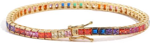 Dazzling 14K Gold Tennis Bracelet Rainbow Square Moissanite Bracelet for her, Best Gift for Special Occasions in Saudi Arabia
