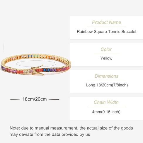 Dazzling 14K Gold Tennis Bracelet Rainbow Square Moissanite Bracelet for her, Best Gift for Special Occasions in Saudi Arabia