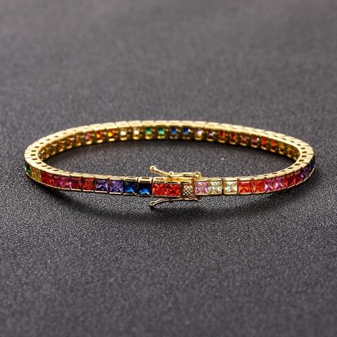 Dazzling 14K Gold Tennis Bracelet Rainbow Square Moissanite Bracelet for her, Best Gift for Special Occasions in Saudi Arabia