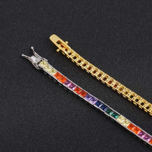 Dazzling 14K Gold Tennis Bracelet Rainbow Square Moissanite Bracelet for her, Best Gift for Special Occasions in Saudi Arabia