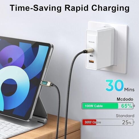 mcdodo USB C to USB C Cable 4ft Type C Charger Fast Charging Cable 100W with LED Display C Type Fast Charging Cable Nylon Braided USB-C Cord in Saudi Arabia
