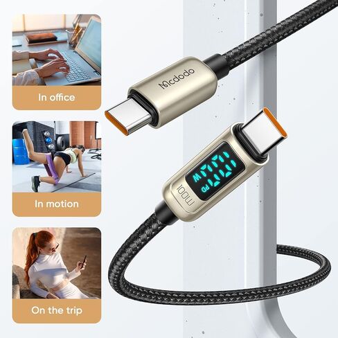 mcdodo USB C to USB C Cable 4ft Type C Charger Fast Charging Cable 100W with LED Display C Type Fast Charging Cable Nylon Braided USB-C Cord in Saudi Arabia