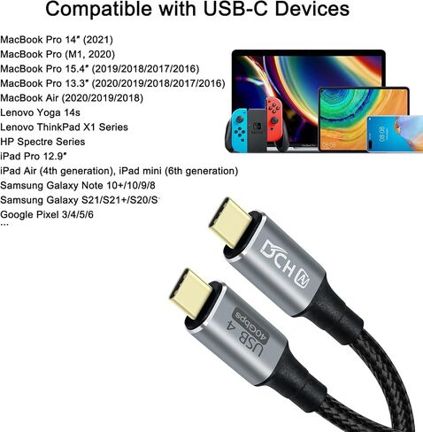 4ft USB 4 Cable USB C to USB C 8K HD Display Video 40 Gbps Data Transfer 100W Fast Charging Cord USB4 Type C to Type C Charger 5A Nylon Braided Wire for Monitor Laptop Docking Hub Cell Phone in Saudi Arabia