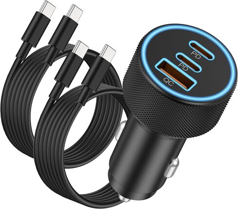 شاحن سيارة USB C، 3 منافذ 67 واط مزدوج USB-C وUSB-A محول سيارة شحن سريع للغاية وكابل 2X 3FT من النوع C لهاتف Samsung Galaxy S24/S23/S22/S21/Plus/Ultra/Note، iPhone 15 Pro Max ، بيكسل، هاتف أندرويد in Kuwait
