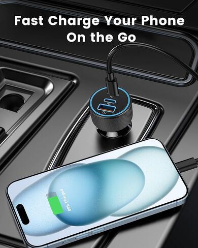 شاحن سيارة USB C، 3 منافذ 67 واط مزدوج USB-C وUSB-A محول سيارة شحن سريع للغاية وكابل 2X 3FT من النوع C لهاتف Samsung Galaxy S24/S23/S22/S21/Plus/Ultra/Note، iPhone 15 Pro Max ، بيكسل، هاتف أندرويد in Kuwait