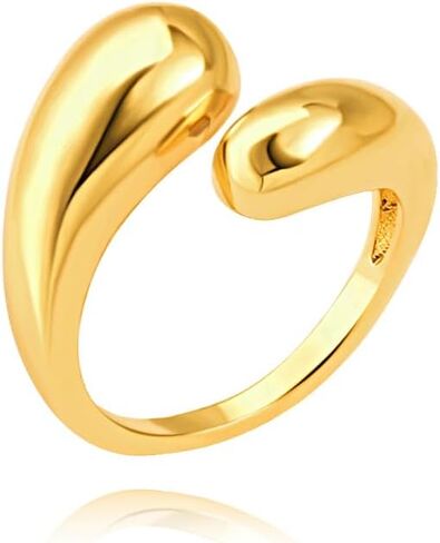 POTESSA 18K Gold Plated Open Rings for Women Wide Band Link Chain Ring Simple Stacking Finger Jewelry Size #4 - #9 in Saudi Arabia