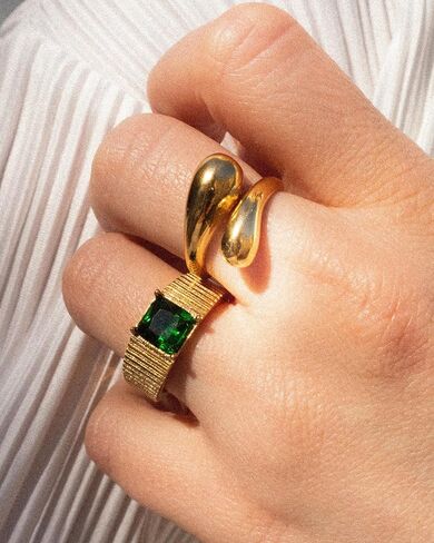 POTESSA 18K Gold Plated Open Rings for Women Wide Band Link Chain Ring Simple Stacking Finger Jewelry Size #4 - #9 in Saudi Arabia