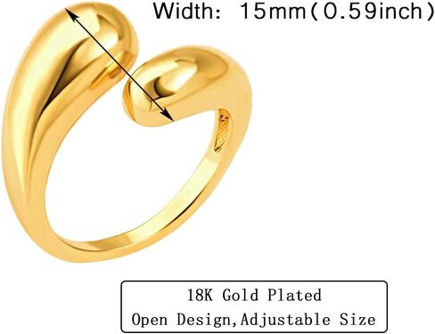 POTESSA 18K Gold Plated Open Rings for Women Wide Band Link Chain Ring Simple Stacking Finger Jewelry Size #4 - #9 in Saudi Arabia